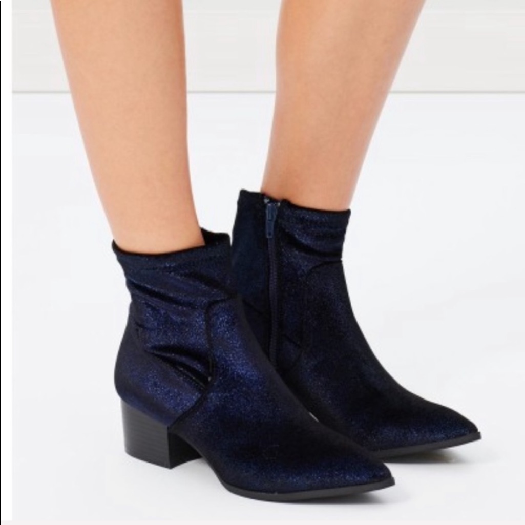 Nib Black Velvet Metallic Distressed Sock Bootie